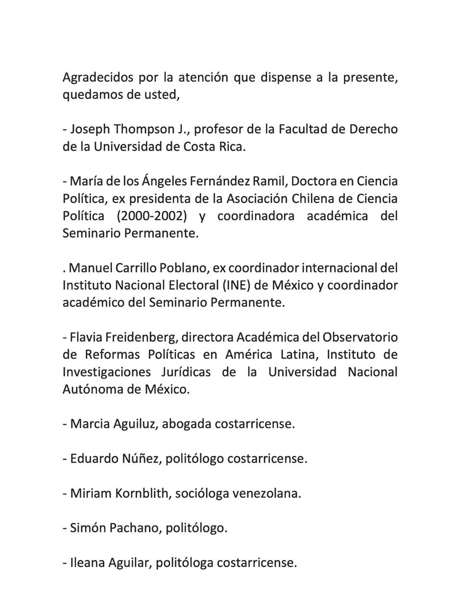 AAngelesFlores's tweet photo. Carta de apoyo a @tuesta  enviada al presidente del @congresoperu, firmada por expertos electorales de varios países de América Latina. https://t.co/7oLw4Umzyv