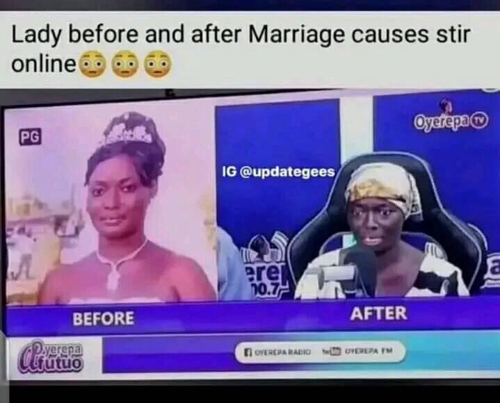 A lady shares her before and after marriage picture. As a single lady please don’t rush into marriage,take your time to observe the person you’ll be spending the rest of your life with. The signs are there,don’t overlook it or believe he’s going to change,he will not change he…