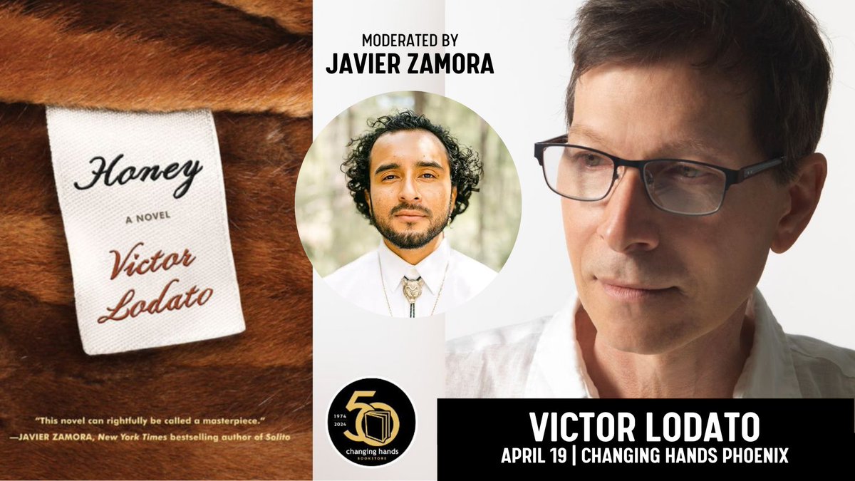 Friday @ 7pm — Victor Lodato visits our Tempe store with his enchanting new novel, HONEY. He'll be in conversation with Javier Zamora (@jzsalvipoet), who raves: ❝This novel can rightly be called a masterpiece.❞ Free event! bit.ly/4d4ZJW6