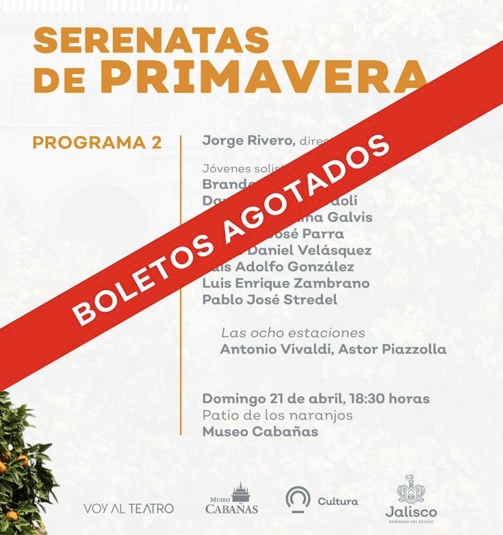 Gracias al público nuestro concierto del domingo 21 de abril está agotado. Nos vemos en el Museo Cabañas para disfrutar de nuestras tradicionales serenatas de primavera.