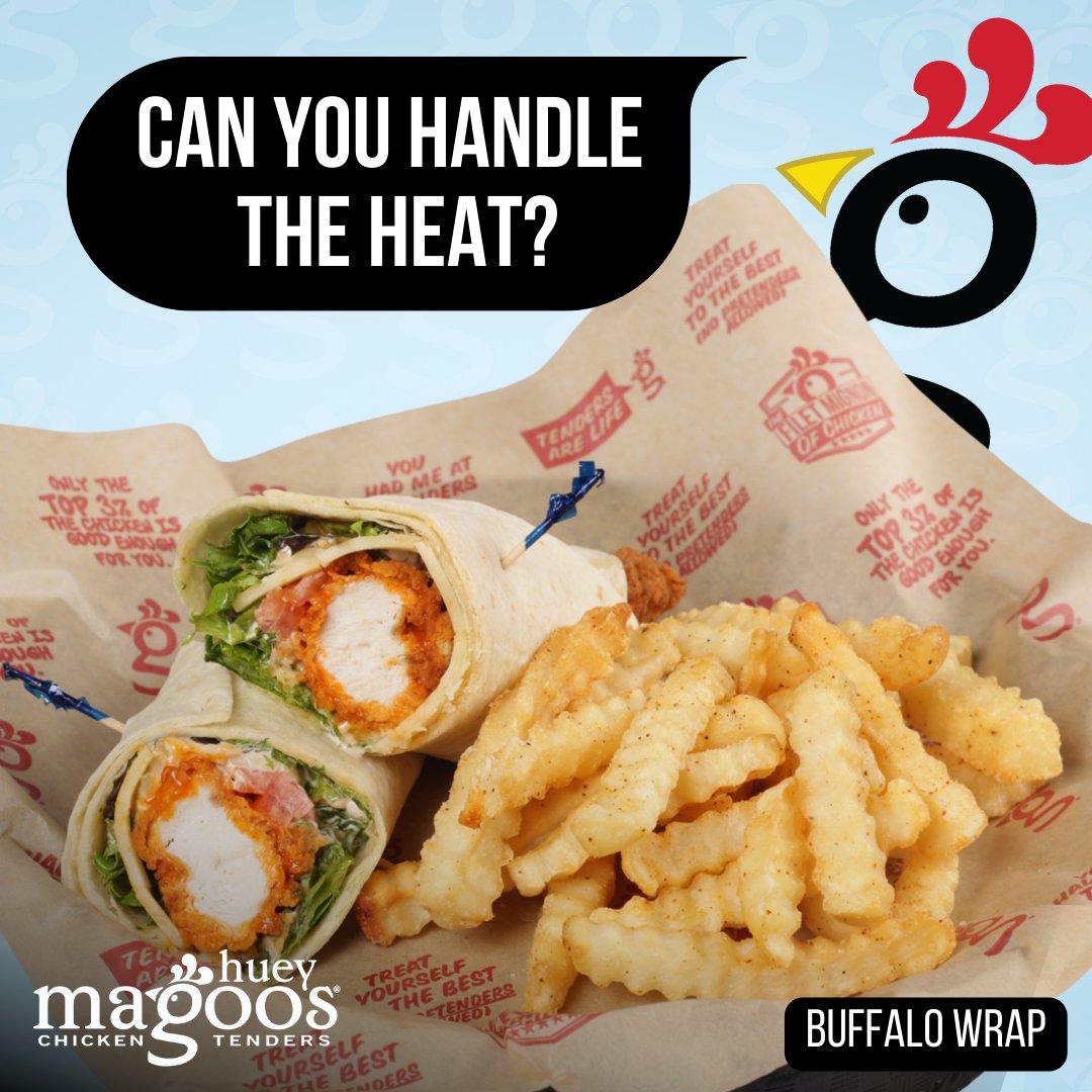 HueyMagoos's tweet photo. The perfect balance – The Filet Mignon of Chicken® sauced with our buffalo sauce for a little heat, mixed greens, tomatoes, pepper jack cheese and a drizzle of homemade ranch.🔥
#HueyMagoos #ChickenTenders #Tenders #ChickenTenderWrap #BuffaloChicken https://t.co/WkUC0VXPas
