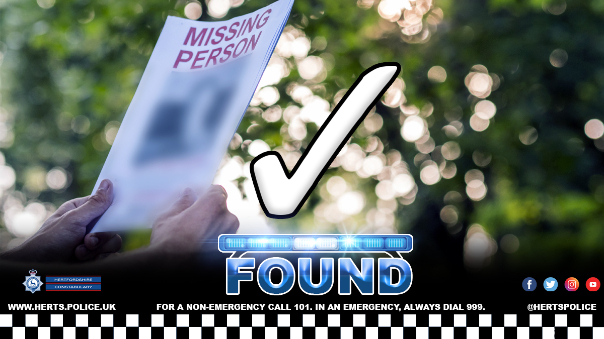 ✅ Good news - Barrie, who was reported missing from Bishop's Stortford, has been located and is with officers. Thank you for sharing our appeal.