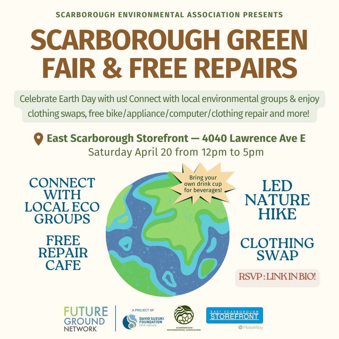 If you're in #Scarborough and want your bike or appliances fixed for free. I have a hack! Come by the East Scarborough Store Front this Saturday between 12:30 PM & 4:30 PM to get them fixed for FREE! Please share with anyone you know in the area!
