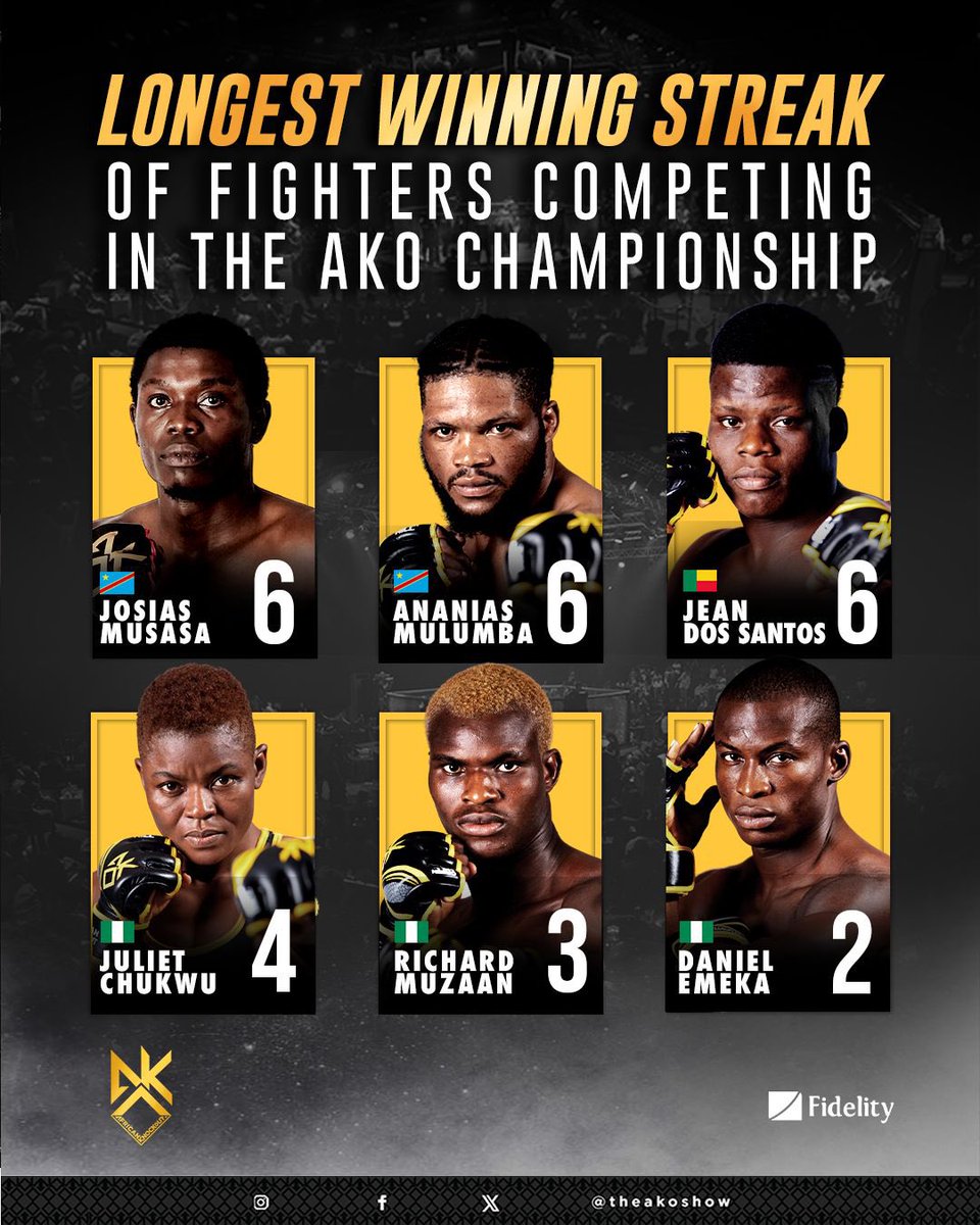 Unveiling the Unstoppable Force! Feast your eyes on the fighters with the most 𝑰𝑴𝑷𝑹𝑬𝑺𝑺𝑰𝑽𝑬 winning 🏆 streaks currently competing in the AKO Championship. Whose streak leaves you absolutely amazed😮? #AKOChampionship #AfricanKnockout #Nigeria #AKO #KamaruUsman #MMA