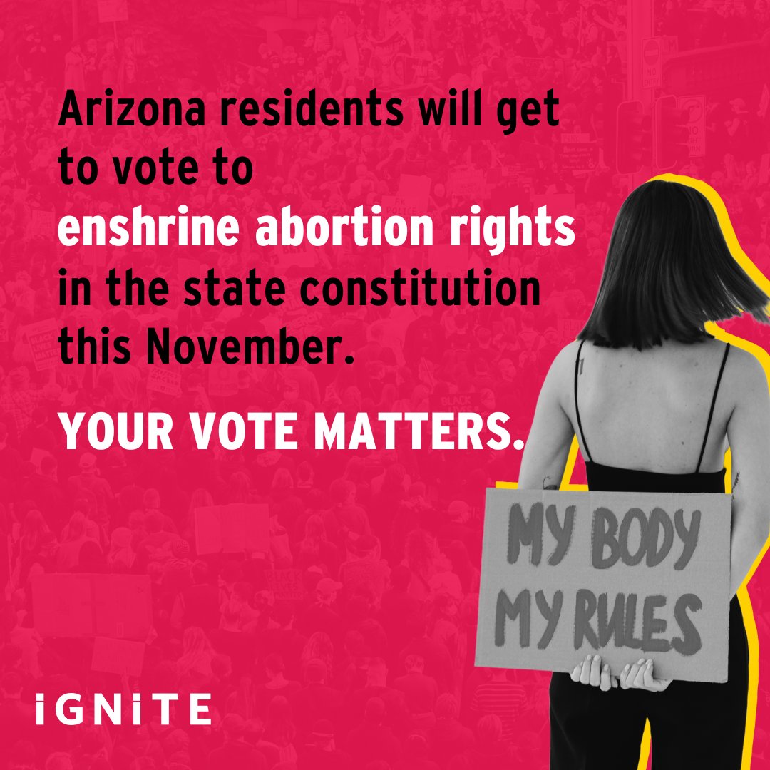 The Arizona Supreme Court ruled to reinstate a near-total abortion ban! While Arizona residents will have the opportunity to vote on protecting their abortion rights this November, what we need is national protection. Take action- ignitenational.org/advocate#/.