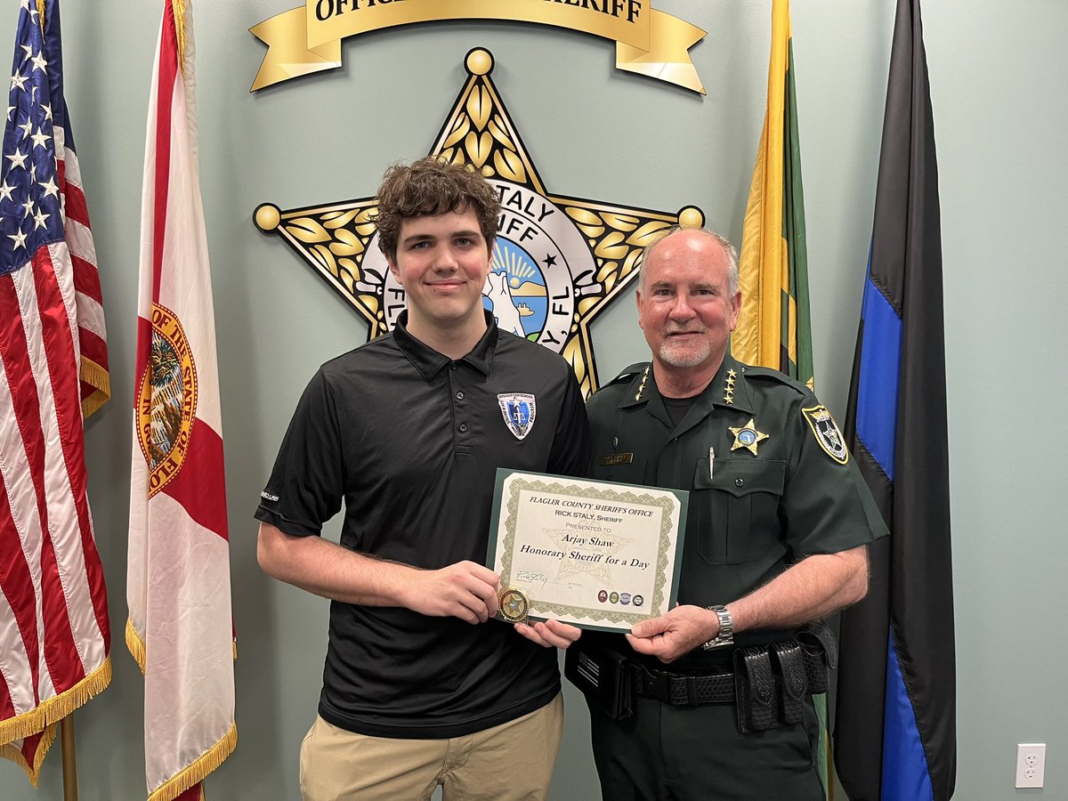 For winning an essay contest, Arjay Shaw, a senior at Matanzas High School, got to serve as Honorary Sheriff for a Day! We don’t think he made any arrests, but he did spend the day with Sheriff Rick Staly and got an inside look at the Flagler County Sheriff’s Office. Arjay is…