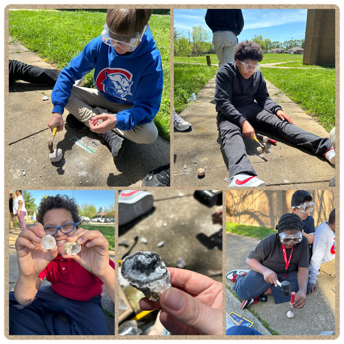 Splitting open geodes and talking about the rock cycle in science today! @CrosbyMiddle