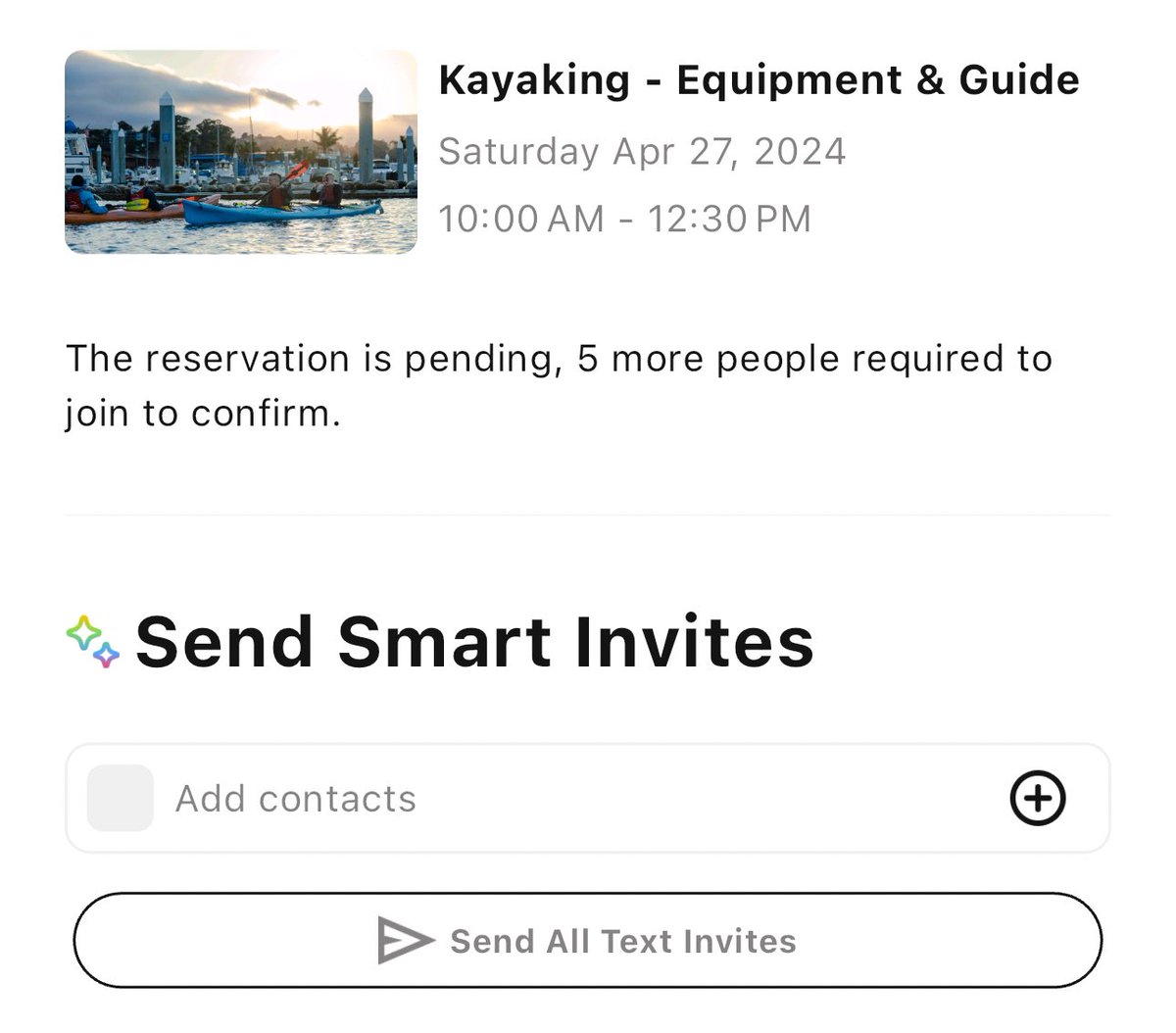 JoinOuting's tweet photo. Simplified Organizing

We designed the simplest way to bring friends along.

1. RSVP &amp; Split payment in App

2. Invite friends from your contacts

3. Automatic SMS reminders
 
4. Manage friends &amp; RSVP on 1 page

5. Friends can RSVP for their spot  on web https://t.co/R9q3JCGpaH