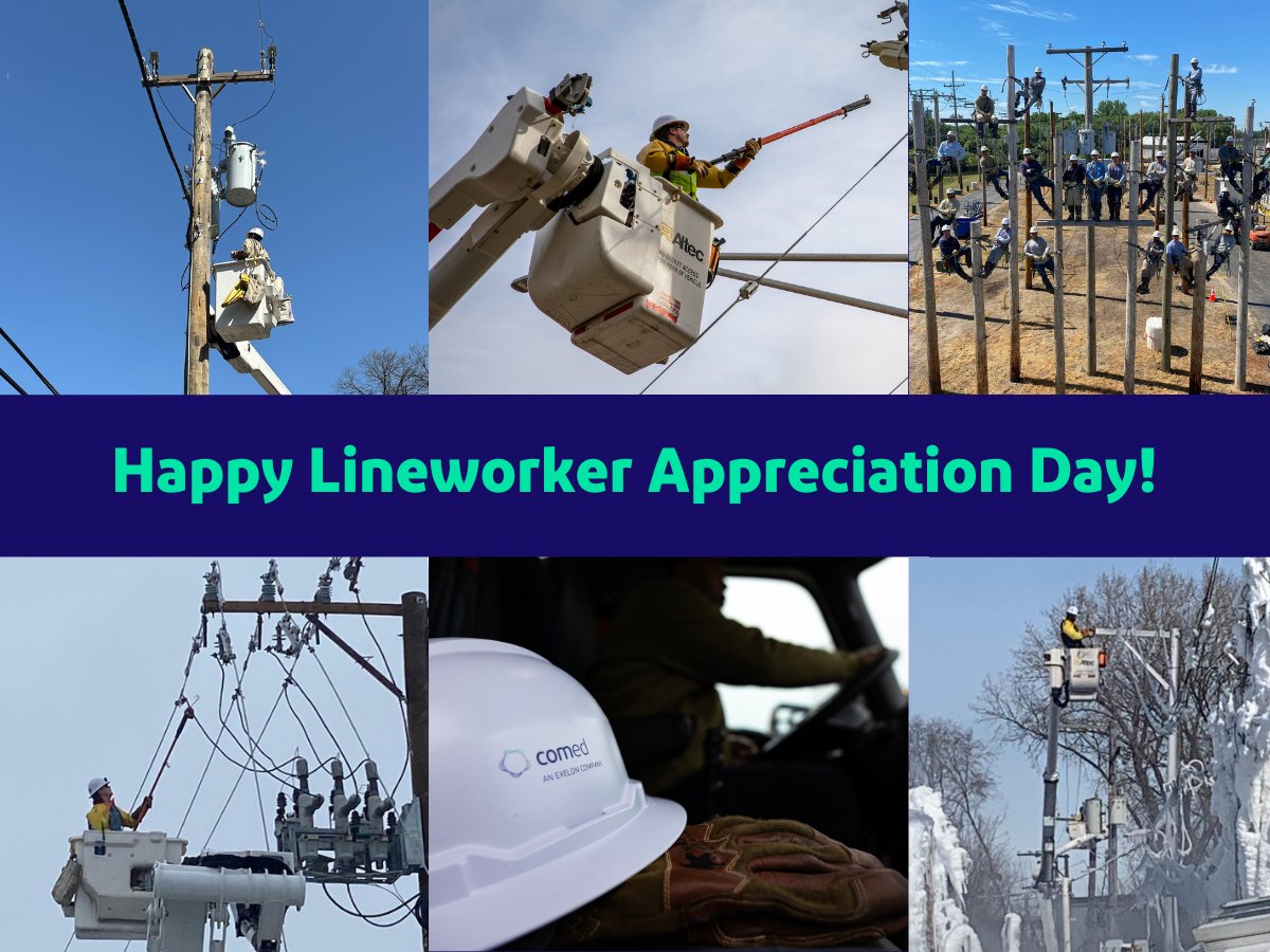 ComEd's tweet photo. That's it for #LineworkerAppreciationDay! A HUGE thanks to our powerful and committed team of heroes who have gone through extensive training and take incredible risks each day to keep the lights on in #OurCommuities. π Share your gratitude below! #ThankALineworker #WeAreComEd https://t.co/GyM9H4FMpS