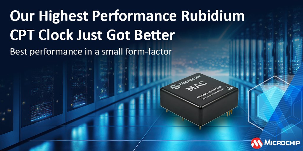 MicrochipTech's tweet photo. Now shipping, the MAC-SA5X has even better stability. With #ADEV < 1.5E-11 at 1s and a max frequency change <5E-11 due to temperature changes, it provides the best #holdover capability in a 2 x 2 inch package. View our new datasheet: https://t.co/IoZalaSNSu. #rubidium #oscillator https://t.co/9K3DGdN7pO