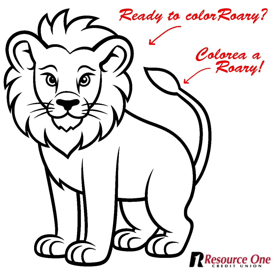 Don't forget our coloring contest in honor of CU Youth Month! Celebrate with us throughout April. Swing by any Resource One branch and grab a Roary coloring page for a chance to win! Kids 12 & under. Get coloring and join the fun at r1cu.org/promotions/cre… #R1CU 🖍️🦁🎉