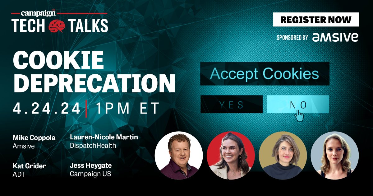 Join us for a Tech Talks LIVE webinar sponsored by Amsive! We'll discuss the impact of cookie deprecation on marketers, ad tech providers, and media owners with industry experts from Amsive, DispatchHealth, and ADT. Register now: brnw.ch/21wIXwg #CookieDeprecation