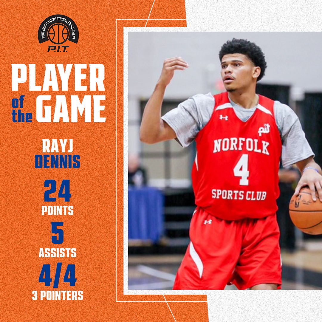 Player of the Game for our 3:15pm contest between Norfolk Sports Club & Portsmouth Sports Club is @BaylorMBB’s RayJ Dennis #PIT24