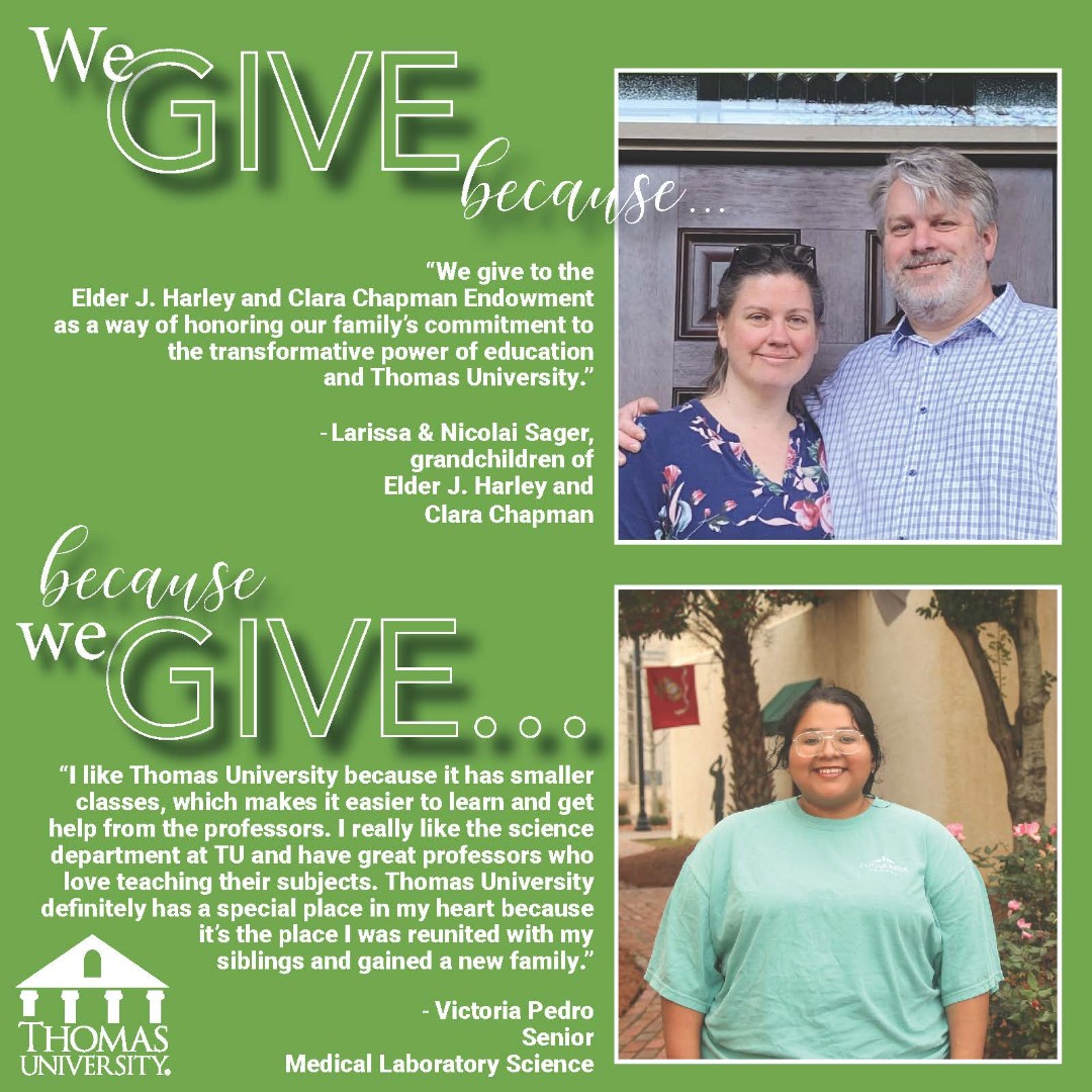 How does giving to Thomas University impact the lives of our TU students? Check out Victoria Pedro's story. Give and make an impact TODAY! ow.ly/aKYo50N2htJ