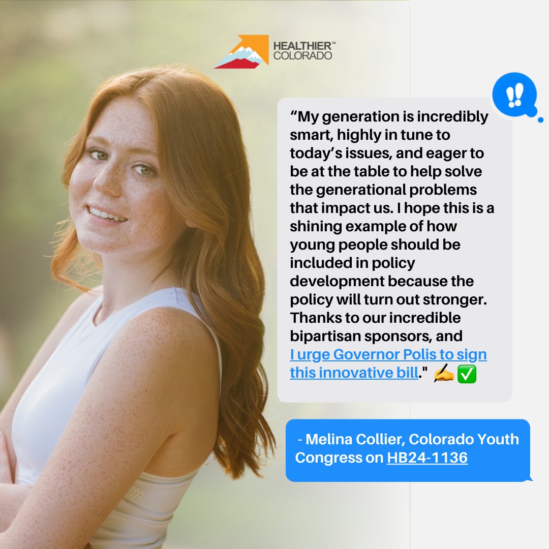 @Cutter4Colorado @jimsmallwood 'I am thrilled to see that this important bill has passed both chambers,” said Colorado Youth Congress member and strong advocate for HB24-1136, Melina Collier. 💬 #coleg #copolitics