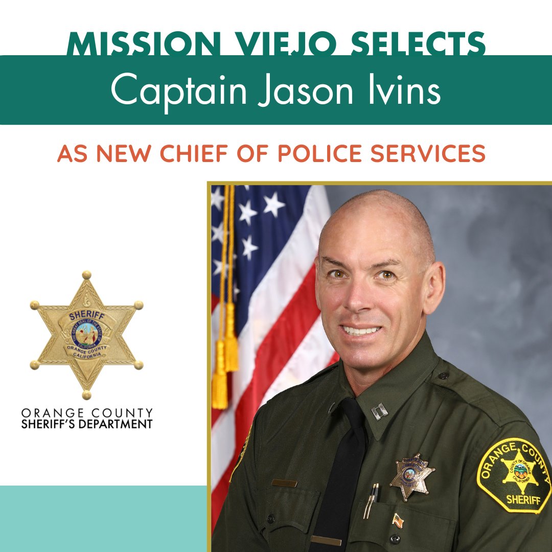 Join us in giving a warm welcome to @MissionViejoCA newly appointed @OCSDMissionV Chief of Police Services, Captain Jason Ivins👏. He will begin his new assignment Friday, April 19. Get to know Captain Ivins better by clicking the link below. ocsheriff.gov/.../mission-vi…...