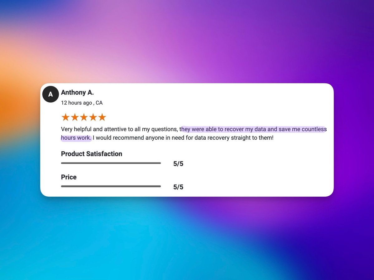 🎉 Awesome review alert! 🚨 Anthony shared his amazing experience with our data recovery services. 💾 We're thrilled to have saved him countless hours of work! 🙌 #300DDR #DataRecovery #CustomerSatisfaction 

 buff.ly/3w1rI8H