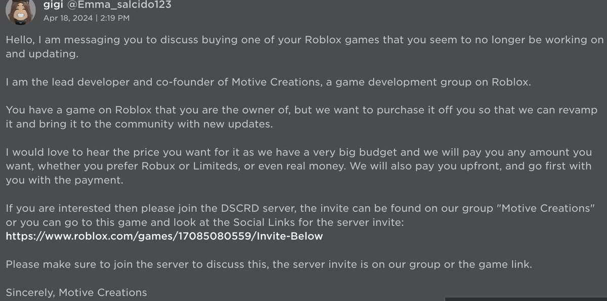 alright a new message and its a scam PLEASE DON'T FALL FOR IT! #ROBLOX #robloxcondos #RobloxDevs #RobloxDev #RobloxTheHunt #RobloxFreeUGC