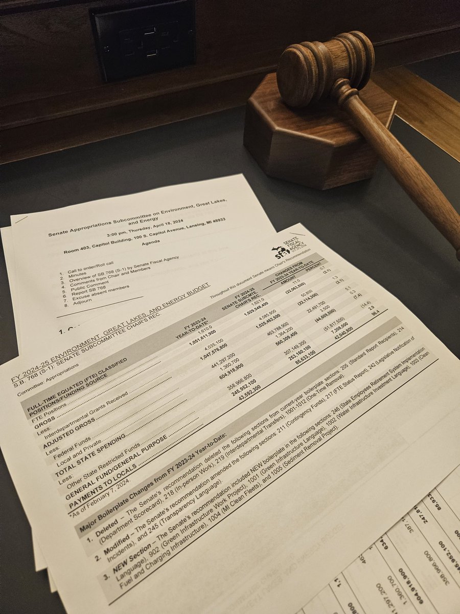 In the Michigan Senate, we are starting to report budget bills from the Appropriations subcommittee. Today, I was pleased to preside over the recommendation of the subcommittee proposal for the Department of Environment, Great Lakes, and Energy. The highlights: 1/