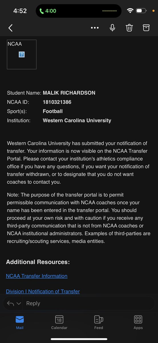 Thank You Western Carolina!! However after much consideration I have decided to officially enter the Transfer Portal as a Grad with 1 year of eligibility! 6”4 250 EDGE DM for Film !