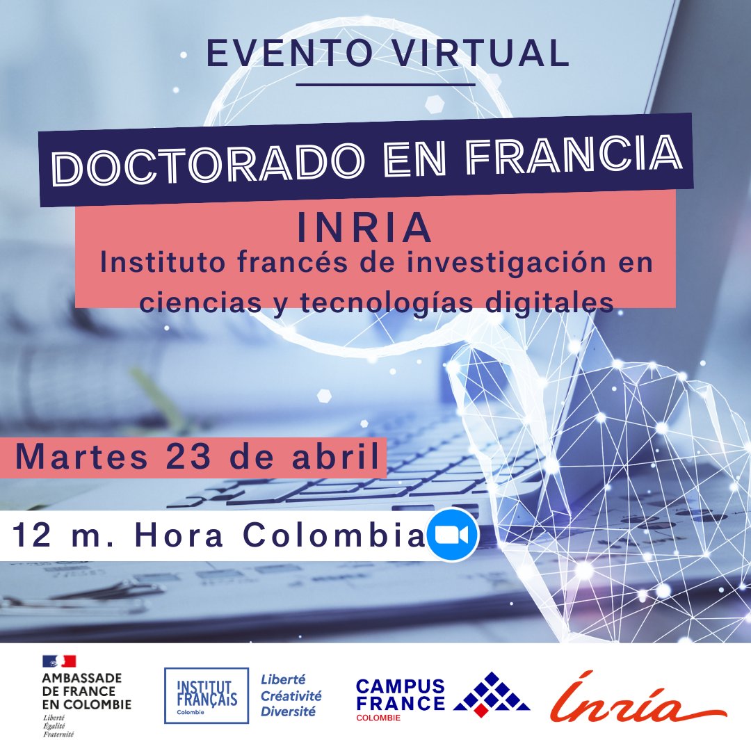 🎓¡El 23 de abril descubre Inria!  En su ADN se encuentra la investigación de clase mundial, la innovación tecnológica y el espíritu empresarial.🔬💡🚀
Inscríbete aquí 👉 tr.ee/_-Afpon18F  #franciaencolombia🇫🇷🤝🇨🇴