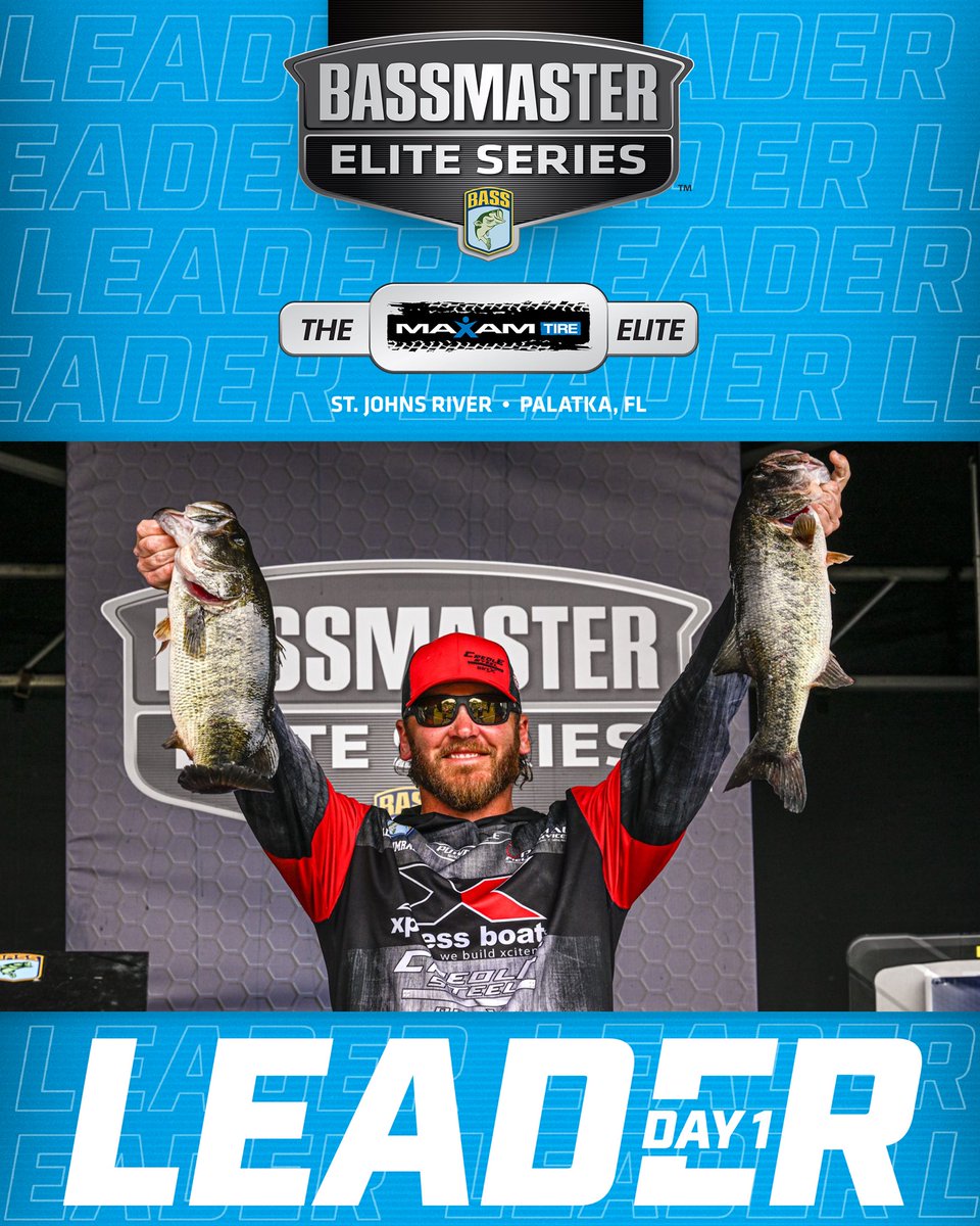 bassmaster's tweet photo. Caleb Sumrall takes the Day 1️⃣ lead at the 2024 Maxam Tire Bassmaster Elite at St. Johns River with 28 pounds, 8 ounces! 

#bass #bassmaster #BassElite #Leader https://t.co/iRpKuRk1Vm