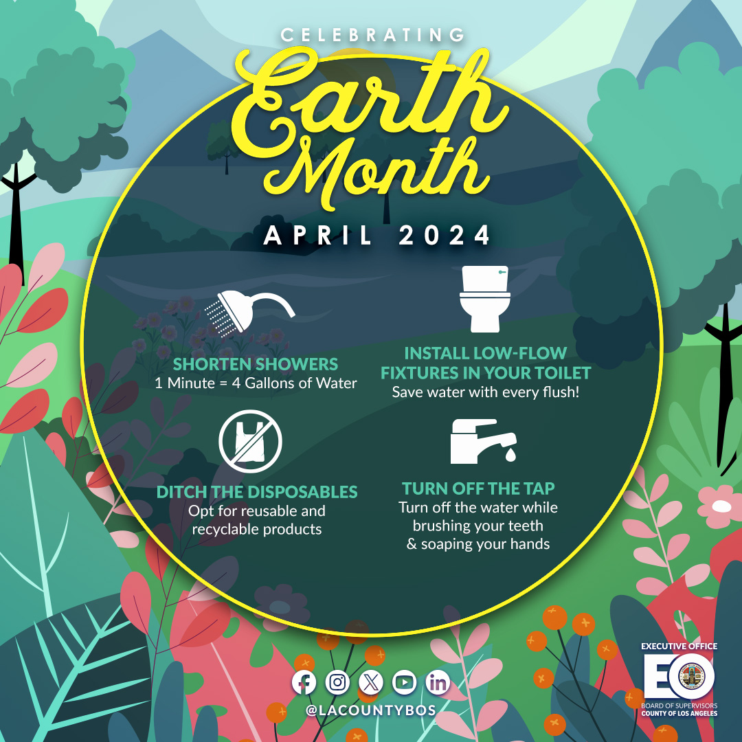 Amping up your green game this #EarthMonth is easy! Did you know that water use in the bathroom accounts for two-thirds of household water use? Here are some simple, quick steps you might take in the bathroom to become more sustainable. #LACounty #LACountyBOS