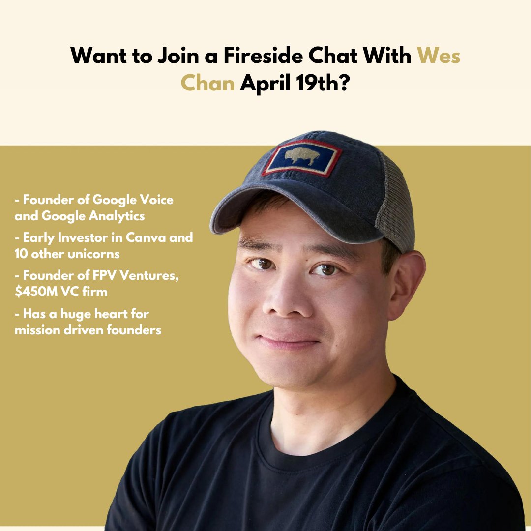 Vancouver founders. We have a couple more spots left at our fireside chat event with @weschan on April 19th @ 3PM. Drop me a DM if you're interested in joining.