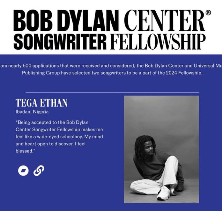 Congratulations @TayZick and @TegaEthan on the @bobdylancenter Songwriting Fellowship. Enjoy your year in Tulsa and I look forward to meeting you there one day.