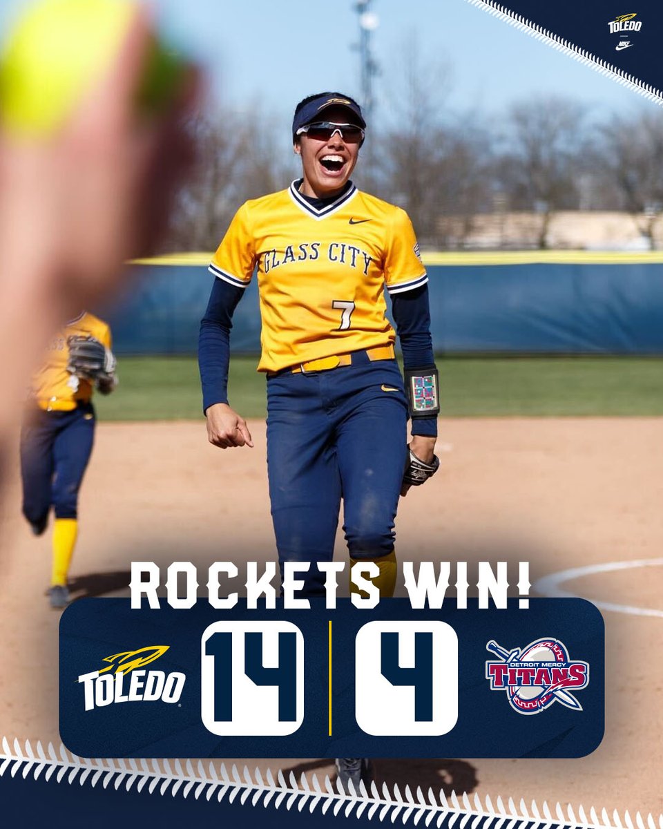𝗥𝗢𝗖𝗞𝗘𝗧𝗦 𝗪𝗜𝗡 their final non-conference game of the year! 🟡 @jenna_kroll1320 & @kvanderlugt02 - 3 RBIs 🔵 @Eli_Enriquez7 - 3R, 2H & 3 SB 🟡 Graham - W We'll see YOU next weekend in Kalamazoo 👋 #TeamToledo #GLUE #MACtion
