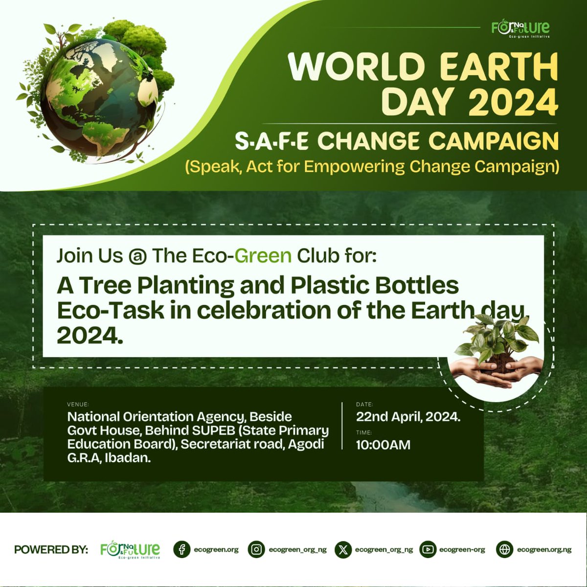 I am so excited about the kick-off of The S.A.F.E CHANGE CAMPAIGN on this year's Earth Day. It's a commemorative event, but a big step in our commitment to raise a billion voices and actors for achieving a greener, safer & more sustainable planet. #TheFutureIshere
#EarthDay2024