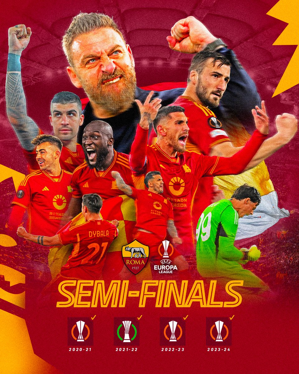 2021 ✅ 
2022 ✅
2023 ✅
2024 ✅

Into another European semi-final! 🐺

#ASRoma | #UEL