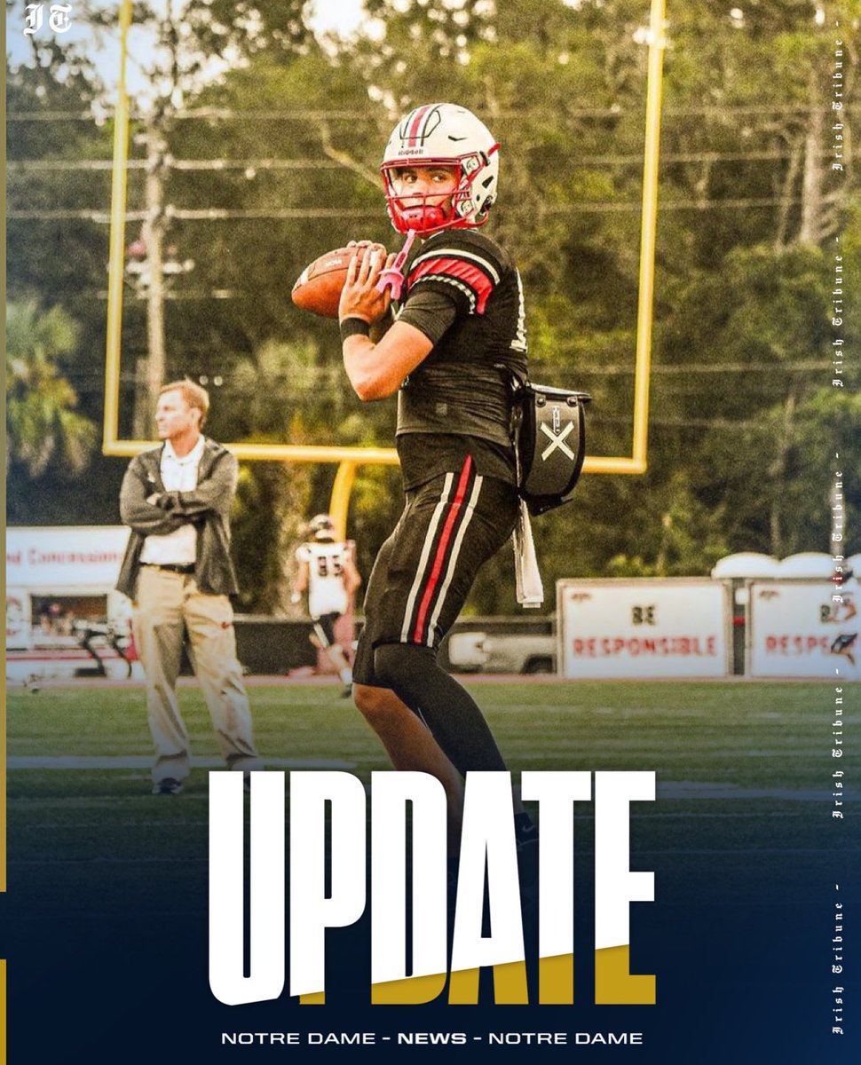 𝐔𝐏𝐃𝐀𝐓𝐄: 2026 4🌟 QB Noah Grubbs (133 Natl. 10 Pos.) has announced Notre Dame as a member of his 𝐓𝐎𝐏 10 - Grubbs, a Florida native, is one of several QB prospects the Irish are pursuing in the Class of 2026. He’s collected 24 offers, with schools such as Michigan, Ohio