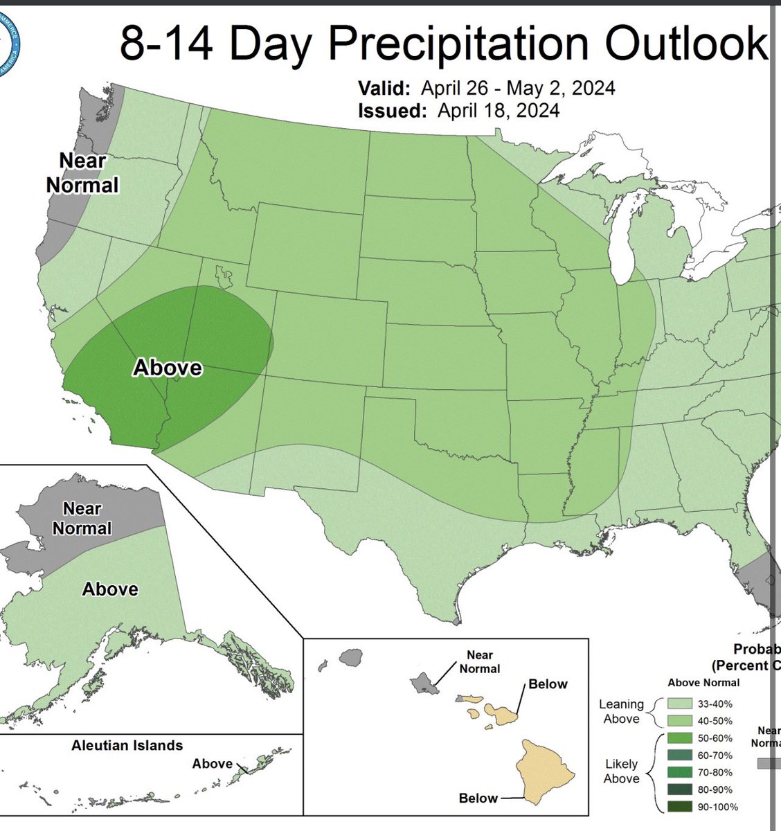 Thursday, April 18, 2:00 PM PDT: The latest CPC shows higher confidence in heavy rain from April 26 - May 2, 2024, for all of Southern California, the southern half of Nevada and Utah, and the northern sections of Arizona, including the Coachella Valley and Palm Springs.