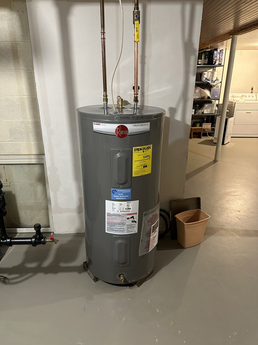Rheem electric 50 gallon water heater install. #Rheem #waterheater #plumbing #plumbingrepair #plumbinginstallations #allstarplumbingheatingandairconditioning