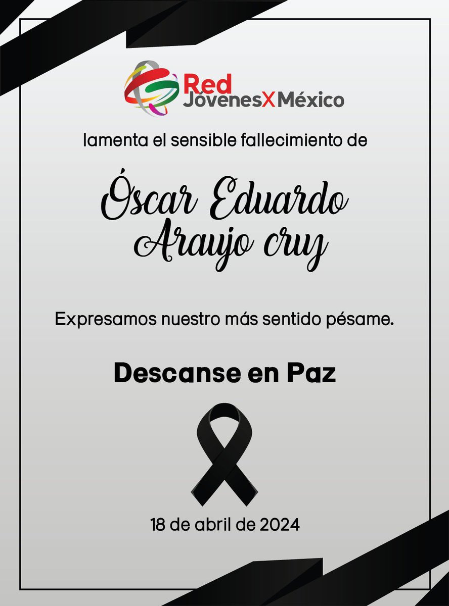 RjxmVer's tweet photo. Con mucha tristeza, lamentamos el sensible fallecimiento de nuestro gran amigo Óscar Araujo Cruz
Enviamos nuestro abrazo y condolencias a sus familiares y amigos. Descanse en paz🕊️ https://t.co/lVk9MY7Qqr