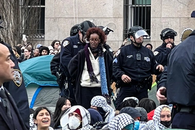 JUST IN:  Isra Hirsi, the daughter of Ilham Omar, has been arrested and suspended from her school after refusing to leave a protest.  She was protesting what is happening to Gaza.