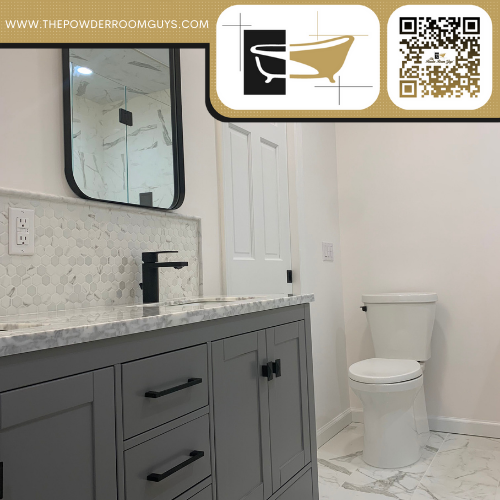 roomguys's tweet photo. This is no ordinary bathroom! It’s a Powder Room Guys Bathroom! View all our work from our website which you can go to right now by scanning the QR code! https://t.co/cPfqcLPVeM