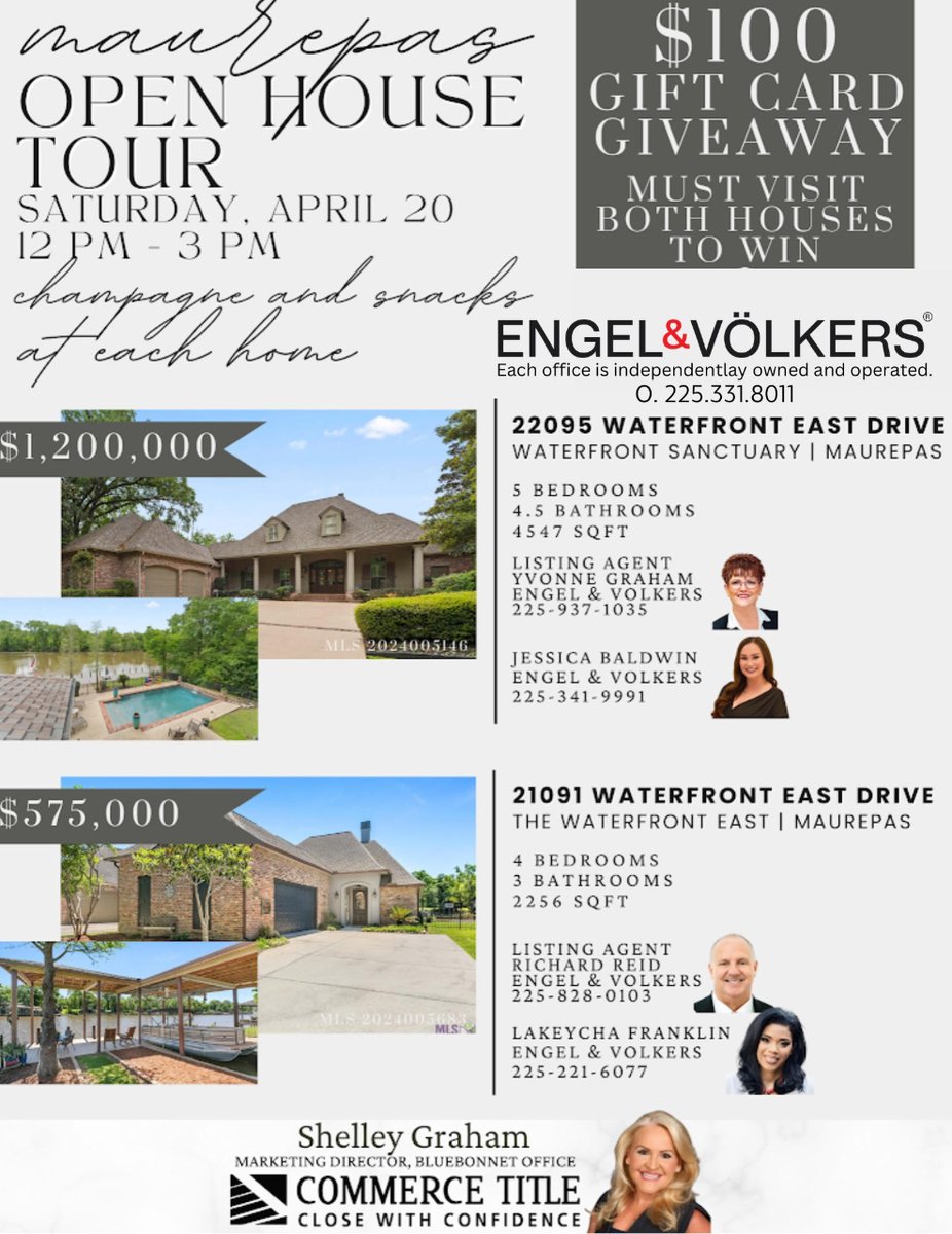 🌟 𝐌𝐚𝐮𝐫𝐞𝐩𝐚𝐬 𝐎𝐩𝐞𝐧 𝐇𝐨𝐮𝐬𝐞 𝐓𝐨𝐮𝐫 🌟

Join our Real Estate Advisors this Saturday, April 20th from 12PM - 3PM to tour these two stunning #waterfront homes in Maurepas, LA.

#WaterfrontLiving #BoatLife #FollowYourDreamHome #CommerceTitle #EVBatonRouge