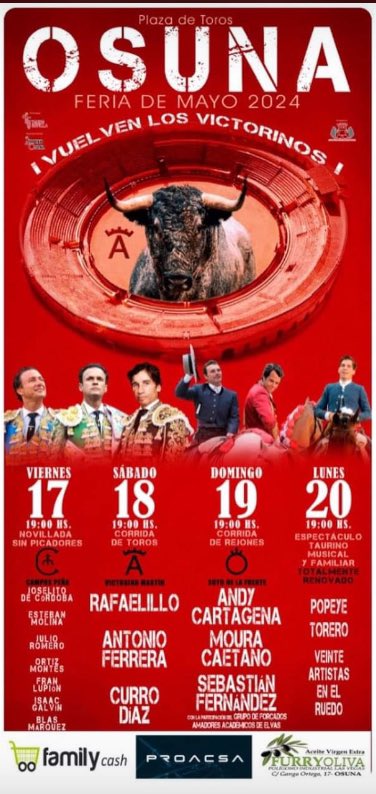 Osuna ya tiene carteles #feriataurinaosuna24 y vuelve ni más ni menos que la ganadería de @victorinotoros estamos de enhorabuena #osunaestaurina