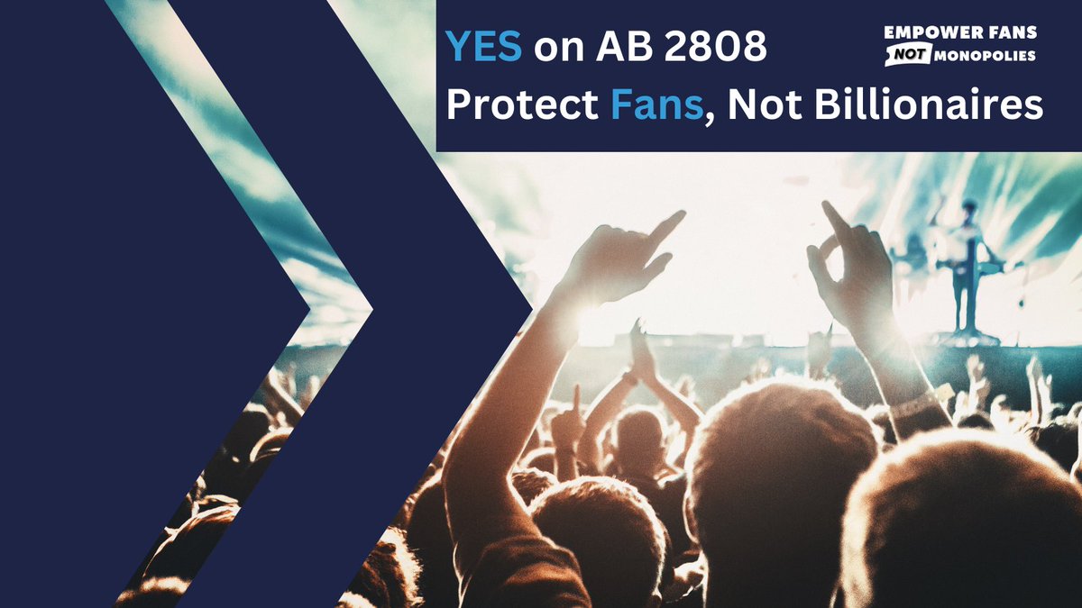 EmpowerFansCA's tweet photo. Monopolies like #LiveNation/#Ticketmaster harm consumers. CA must increase competition in live events ticketing by passing @BuffyWicks #AB2808 without carve-outs for billionaires. #caleg
@DianeDixonAD72 @joshua_hoover @ASM_Irwin @AsmLizOrtega @AsmChrisWard @AsmLoriDWilson https://t.co/Cbbu9p09eK