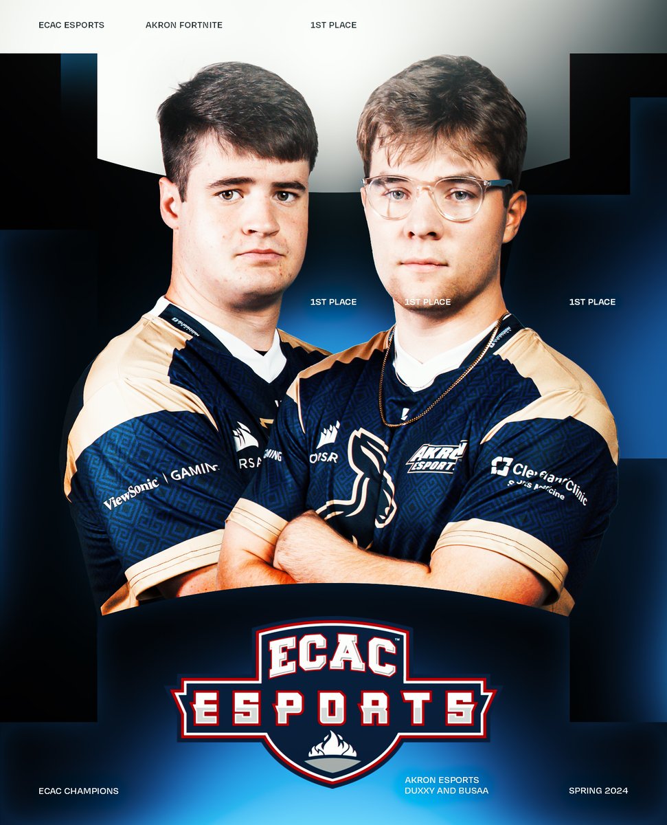 Congratulations to the Akron Fortnite team for taking home 1st Place in the @ECAC_Esports Duos Build Spring season! The duo won 4 of the 5 games and dropped a total of 34 eliminations. #GoZips 🏆@_Busaa_ 🏆@ItsDuxxy