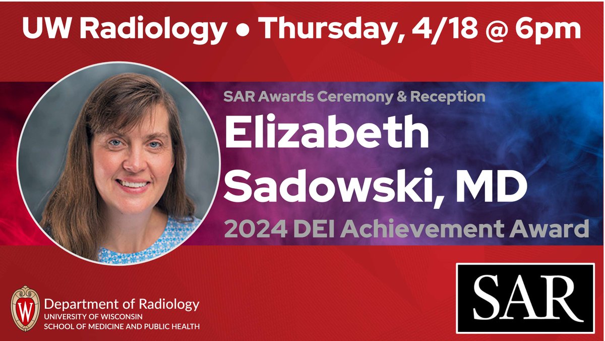 UW Radiology (@uwiscradiology) on Twitter photo We are happy to announce that Elizabeth Sadowski's dedication to diversity, equity and inclusion has not gone unnoticed! <a href="/SocietyAbdRad/">Society of Abdominal Radiology | SAR</a> will present their DEI Achievement Award to her tonight. #SAR24 We are happy to announce that Elizabeth Sadowski's dedication to diversity, equity and inclusion has not gone unnoticed! <a href="/SocietyAbdRad/">Society of Abdominal Radiology | SAR</a> will present their DEI Achievement Award to her tonight. #SAR24