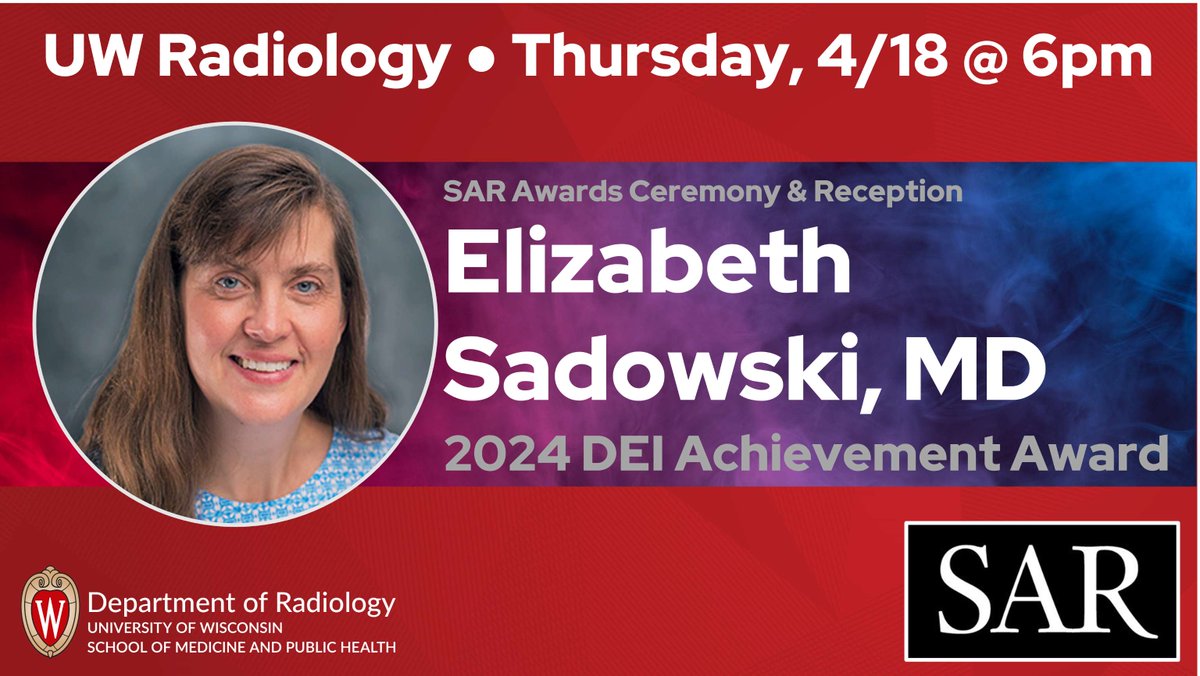 We are happy to announce that Elizabeth Sadowski's dedication to diversity, equity and inclusion has not gone unnoticed! @SocietyAbdRad will present their DEI Achievement Award to her tonight. #SAR24