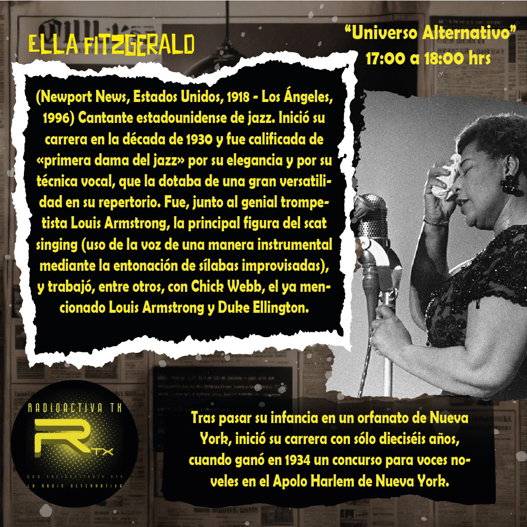 RadioactivaTx's tweet image. Únete a nosotros en "Universo Alternativo" con Sandra B, donde nos sumergiremos en la vida y la carrera de una de las voces más legendarias del jazz: Ella Fitzgerald.
¡No te lo pierdas! Hoy a las 17:00hrs
youtube.com/watch?v=u2bigf…