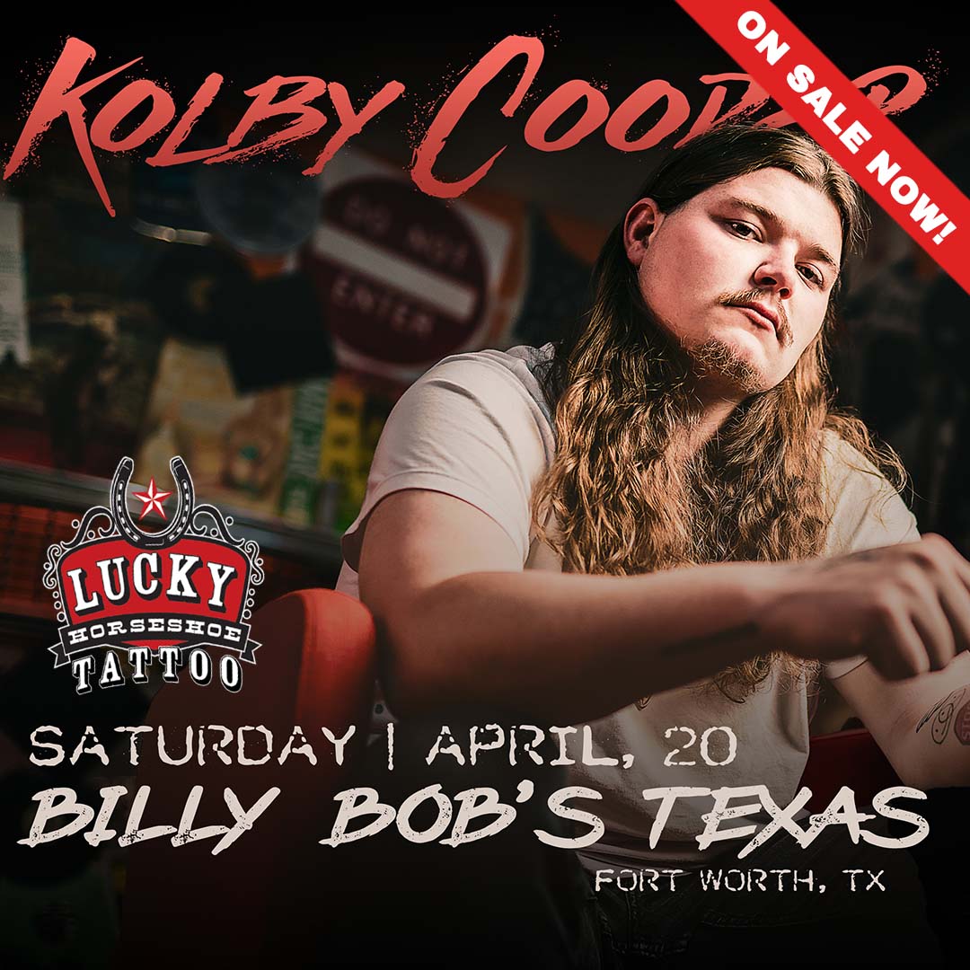 Calling all @kolbycooper_ fans!! 📣 Get your tickets to Kolby's Billy Bob's Texas show asap!! Our friends at Lucky Horseshoe Tattoo (@thomasblue11) will be in the house from 6-midnight! 🤘🏼Ticket link: bit.ly/KolbyCooper24