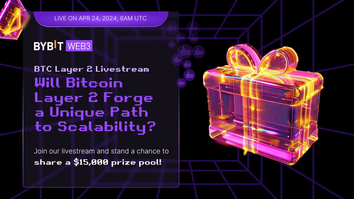 Bybit_Official's tweet photo. 💰 Dive into Bitcoin Layer 2 and compete for a share of our $15000 prize pool!

 🚀 Join Jeff from @MerlinLayer2, Lorenzo from @Unisat_Wallet, and Alex Zuo from @Cobo_Global on April 24 for an exclusive livestream event.

👉 Register here:https://t.co/oMxWSTffRe  #Bitcoin #Layer2 https://t.co/YBIjb3c3ZW