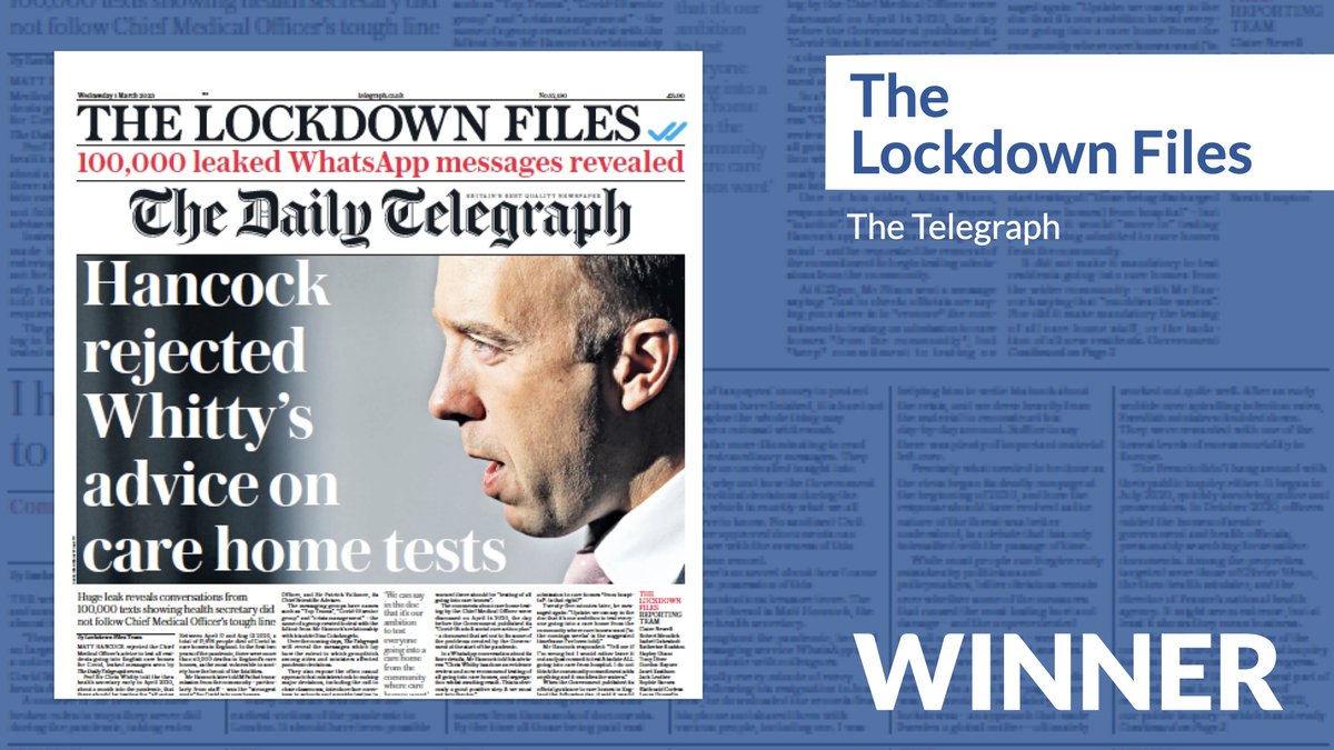 Congratulations to The #PressAwards Broadsheet Front Page of the Year category winner The Lockdown Files / @Telegraph