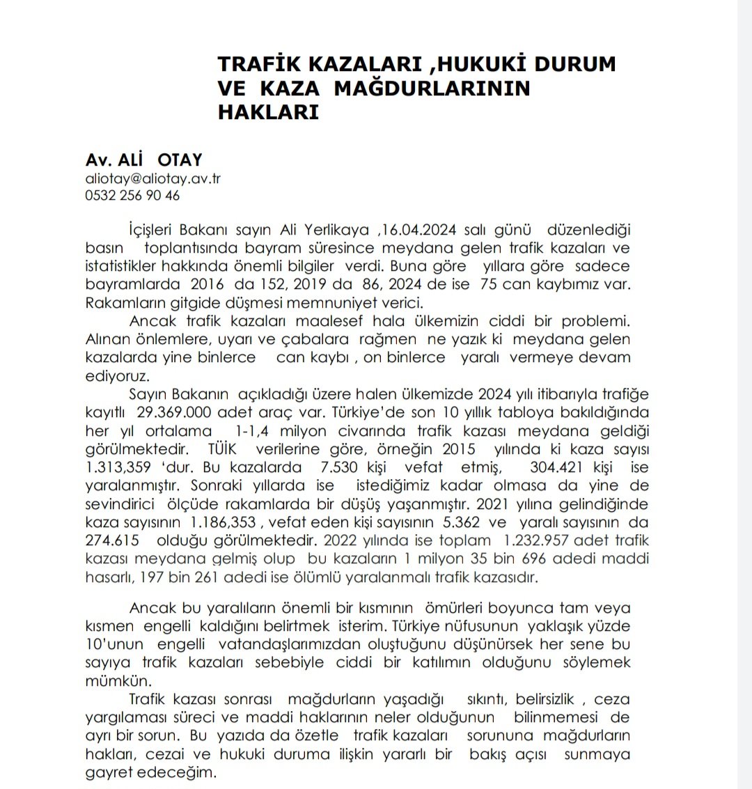 AvAliOtay's tweet photo. Trafik kazaları, hukuki durum ve kaza mağdurlarının hakları-1 https://t.co/CghgtImUbj
