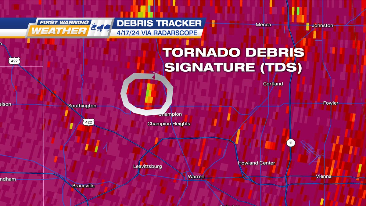 NWS has confirmed an EF0 tornado occurred last night in Trumbull County, OH just after 7 PM. The tornado had maximum winds of 80 MPH and produced damage to trees and a few homes in Champion Township. @HuntersWx #EriePA #ErieWx #NWPA #pawx #ohwx